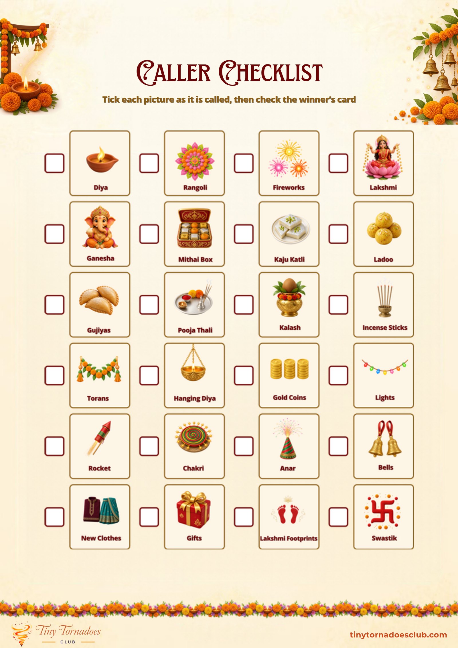 Caller checklist page