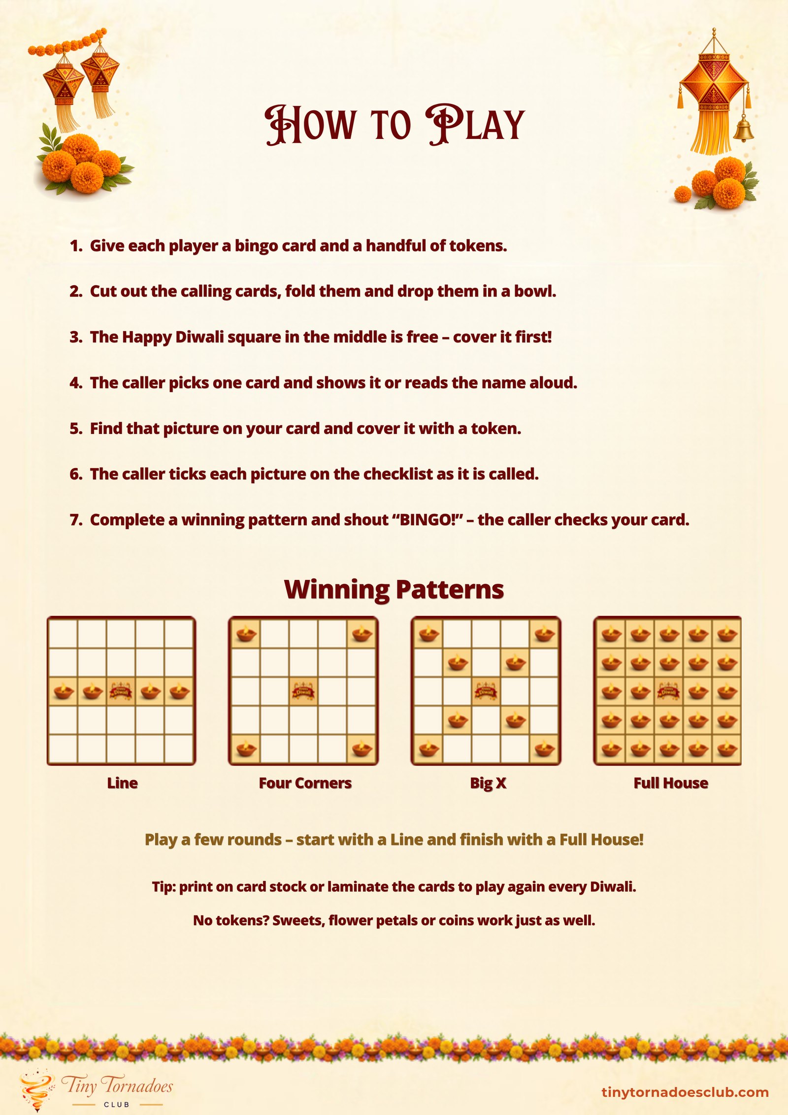 How to Play page with four winning patterns