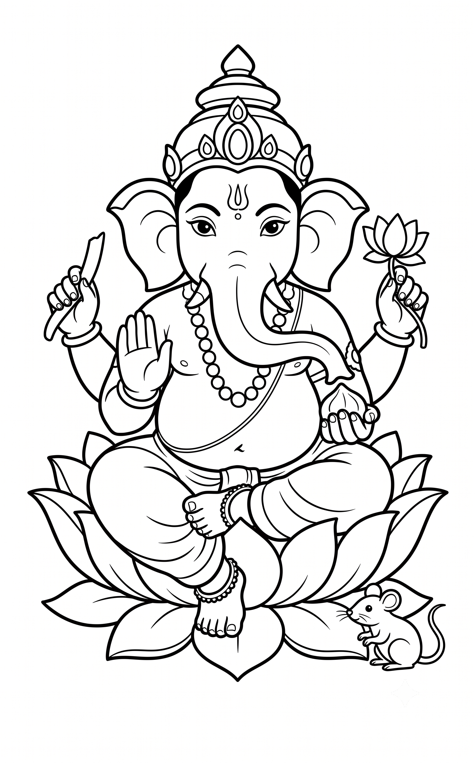 Pauranik-style Ganesha coloring illustration — from the Ganesha Morning Shloka Sheet