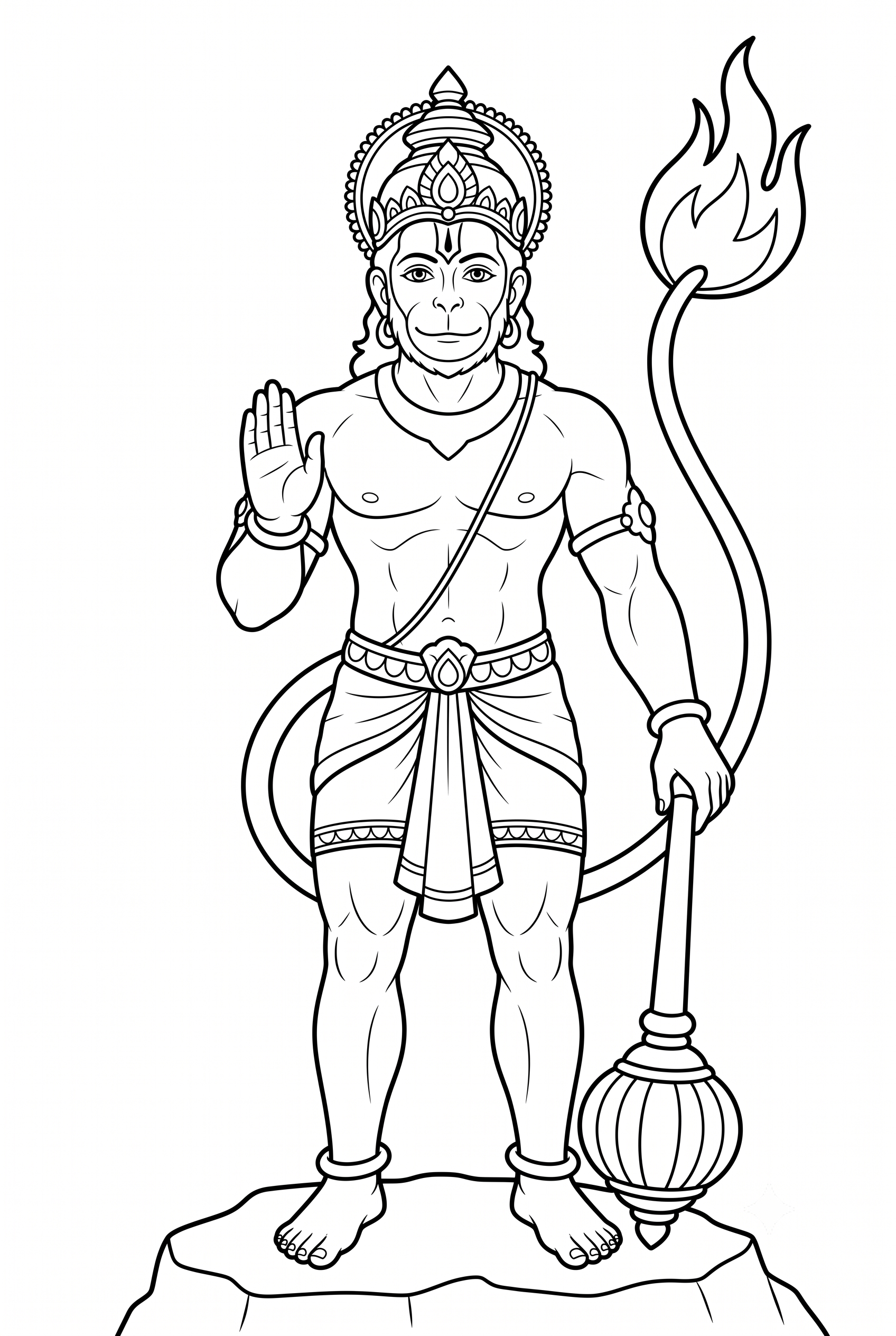 Pauranik-style Hanuman coloring illustration — from the Hanuman Shloka Sheet