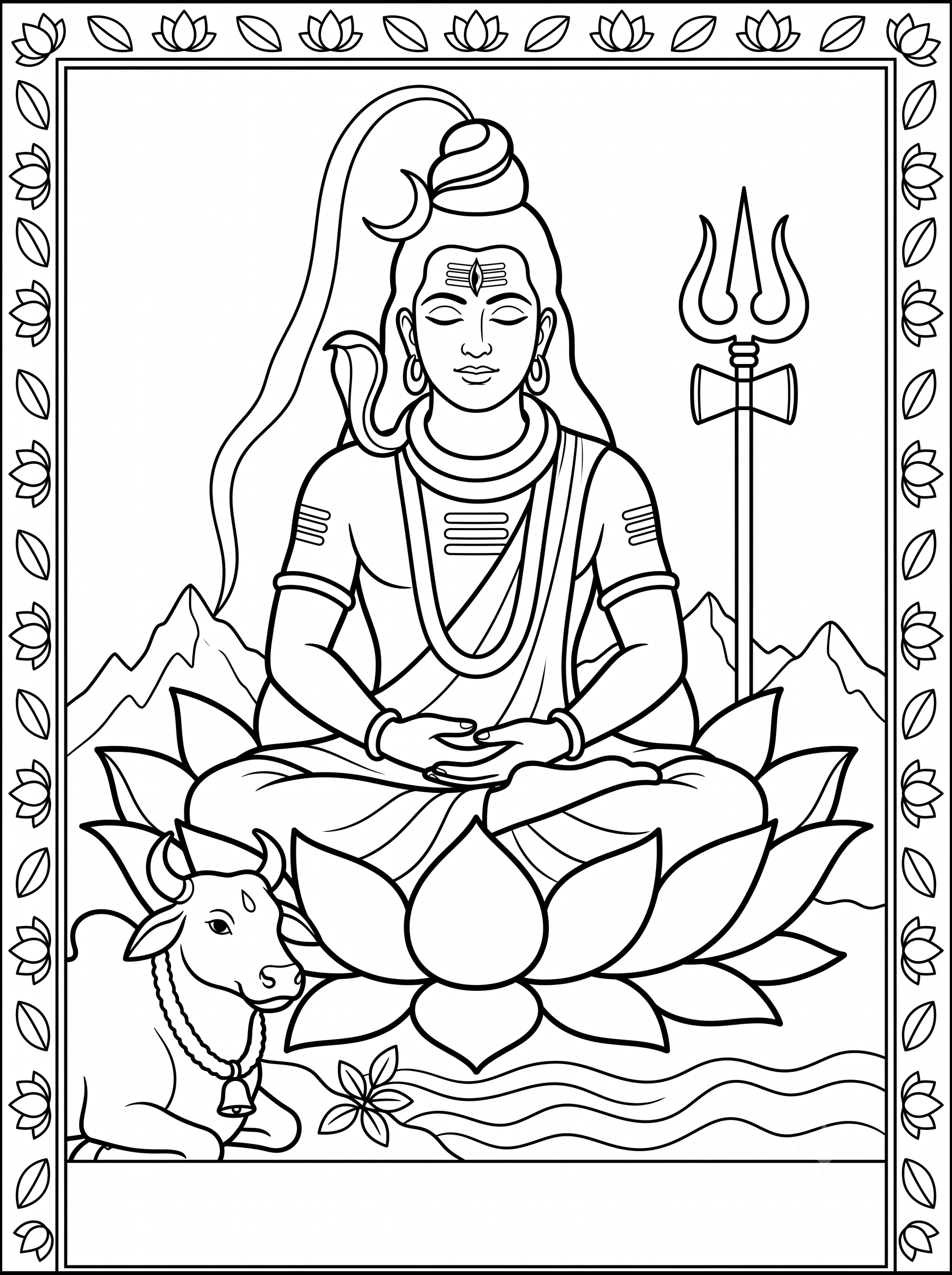 Colour Lord Shiva — detailed Shiva and Nandi coloring page from the Sawan Activity Book