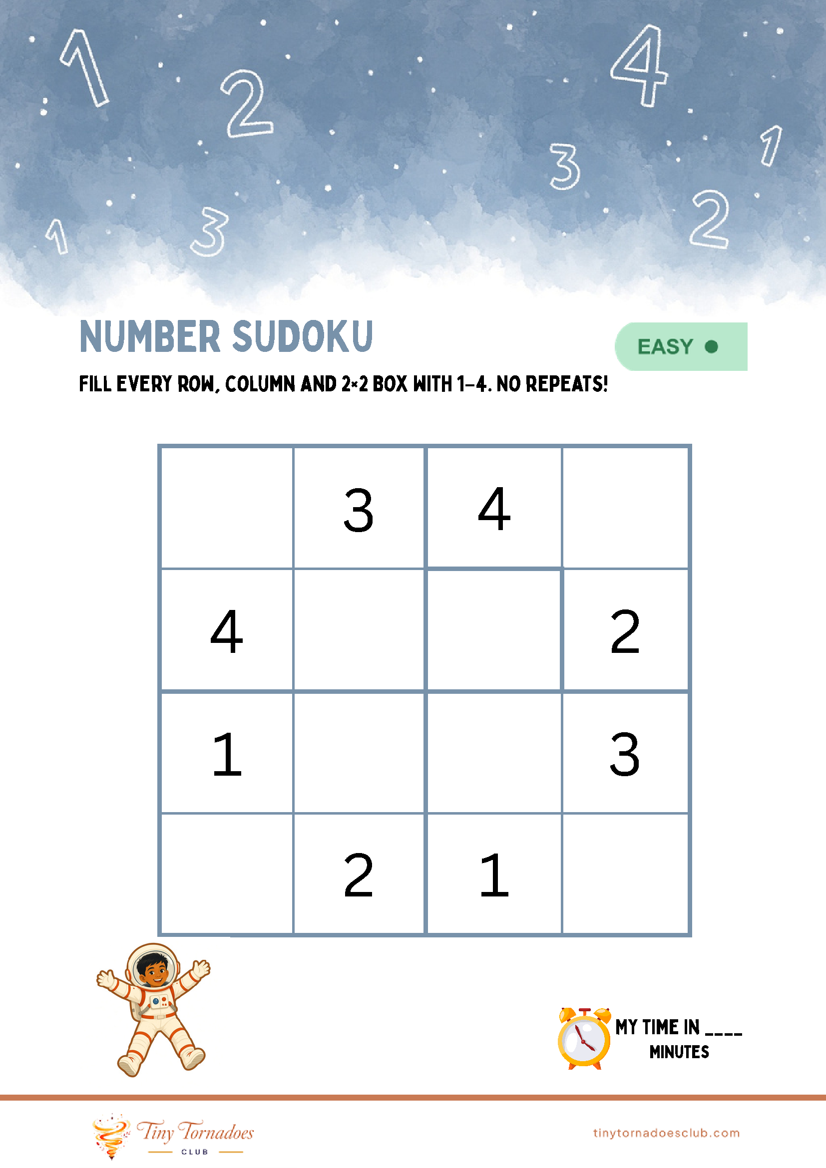 Number Sudoku — starry sky theme with astronaut character