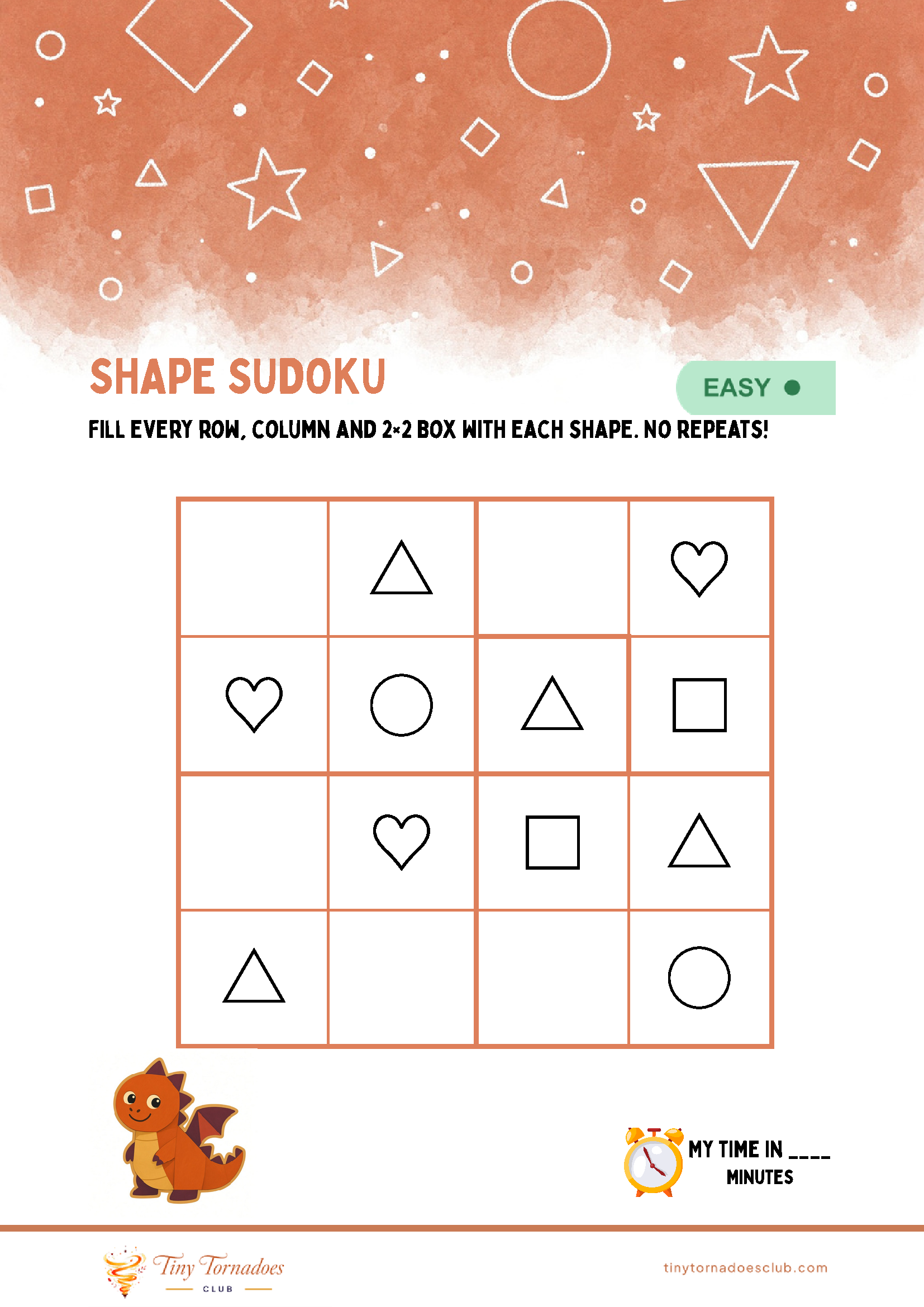 Shape Sudoku — terracotta theme with dragon character
